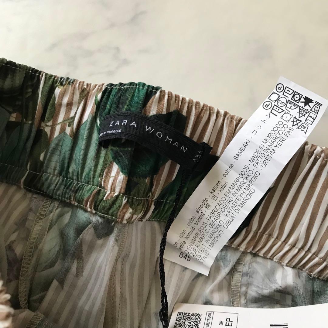 【タグ付き✨新品未使用】ZARA 花柄ストライプ パンツ XSサイズ　コットン — image 5