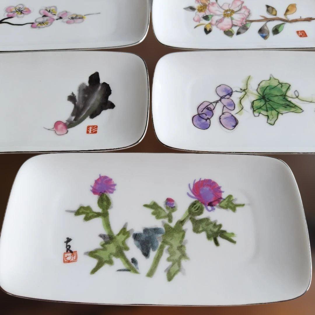 ナルミ　長角皿　絵皿　5枚セット 　長方形 　陶磁器　中古品 — image 2