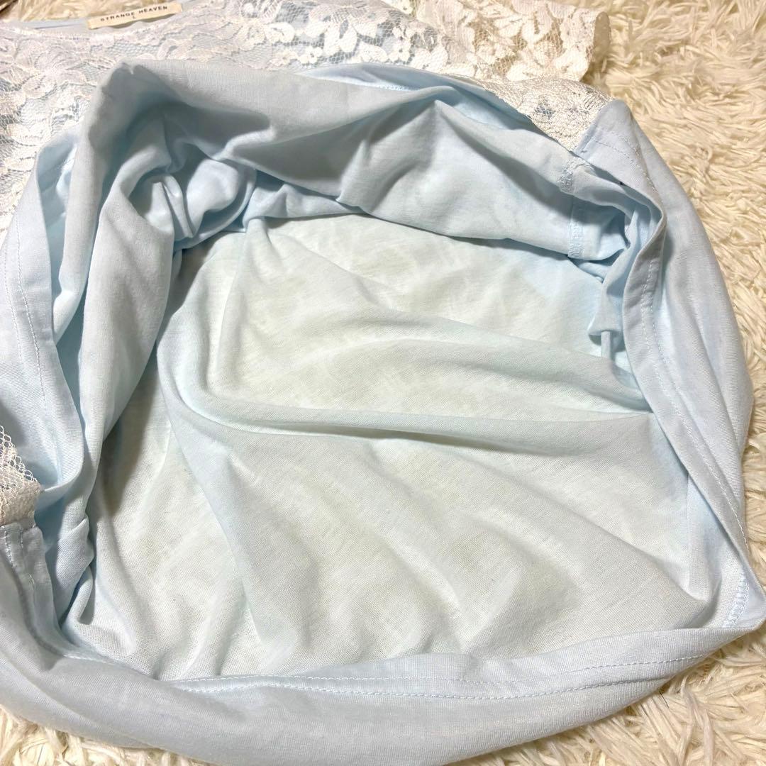 ストレンジヘブン レーストップス 半袖 白/水色 L 花柄レース きれいめ — image 5