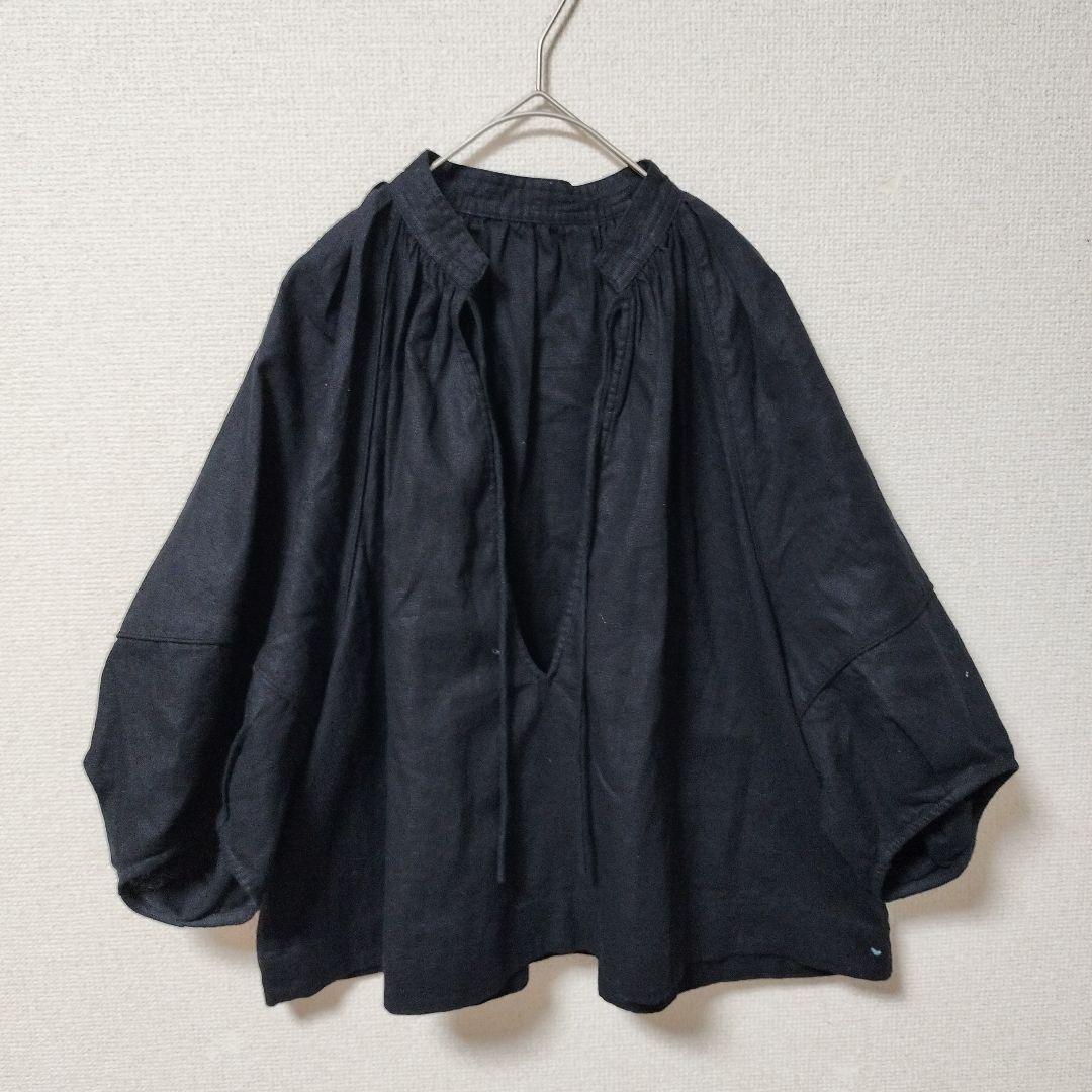 極美品✨️BEAUTY&YOUTH 麻コットンドビー Vネックチュニック 黒 — image 2
