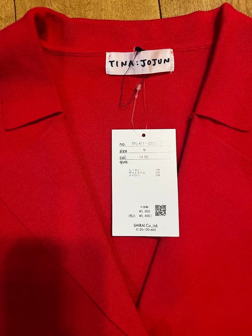 TINA:JOJUN ティーナジョジュン半袖 ニットレッド M 新品タグ付き — image 3
