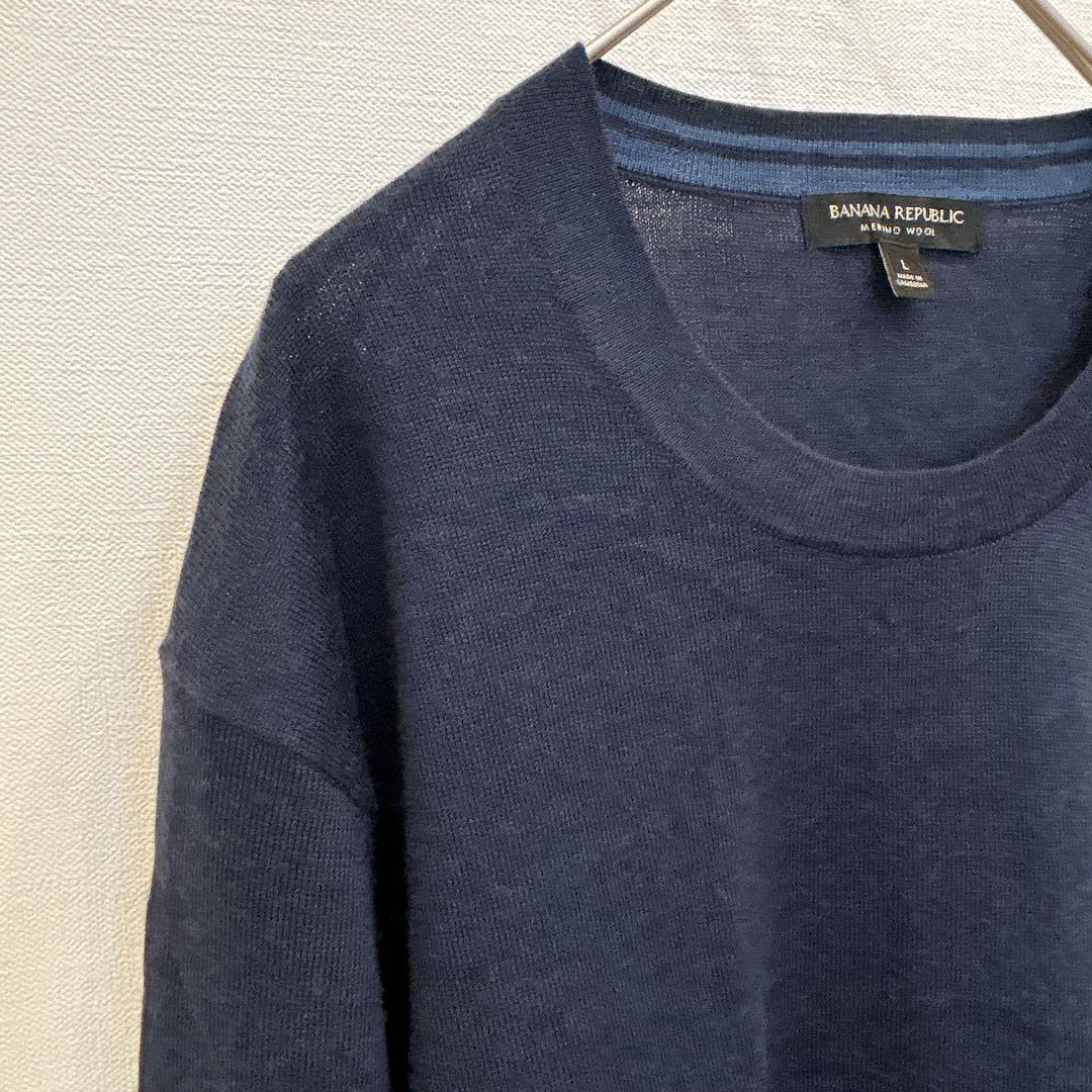 ✨バナナリパブリック 無地 ニット クルーネック長袖 L 紺 羊毛 オフィス — image 3