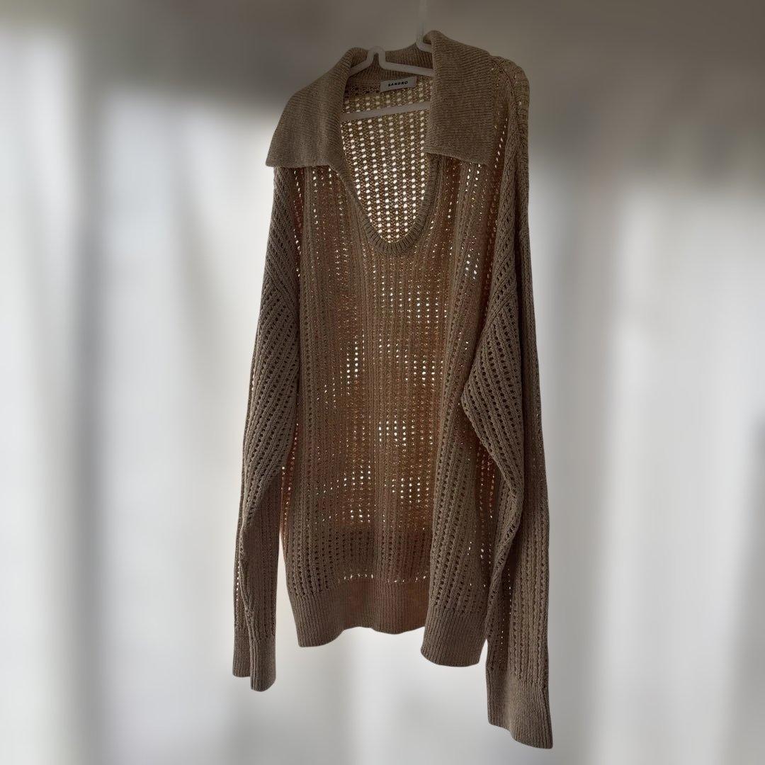 SANDRO スキッパーニット ベージュ — image 2