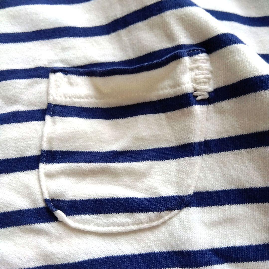relume マリン ボーダー 半袖 Tシャツ ポケット付き 刺繍 ブルー 白 — image 2