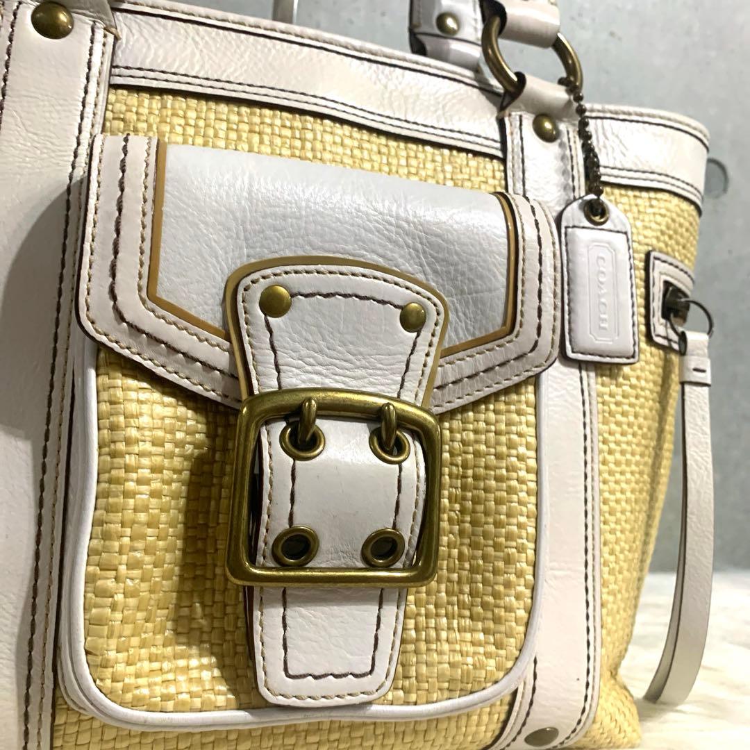 COACH コーチ かごバッグ ソーホー ラフィア ハンドバッグ 白 y2k — image 2