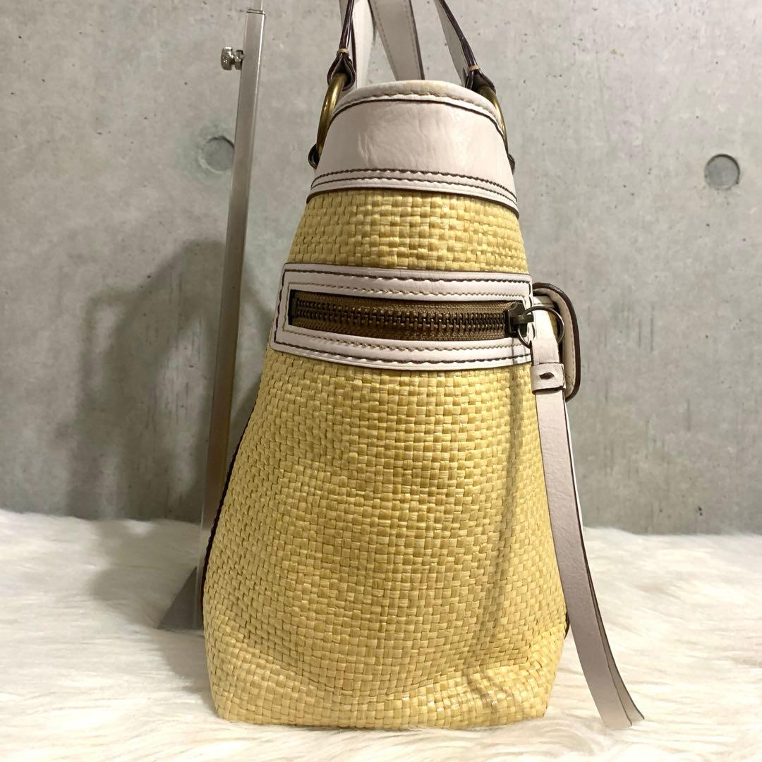 COACH コーチ かごバッグ ソーホー ラフィア ハンドバッグ 白 y2k — image 3