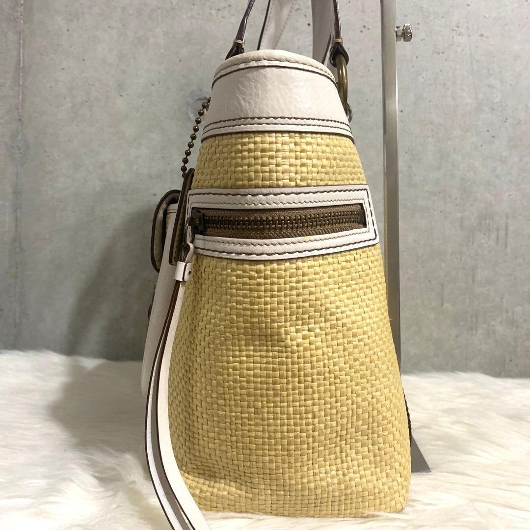 COACH コーチ かごバッグ ソーホー ラフィア ハンドバッグ 白 y2k — image 4
