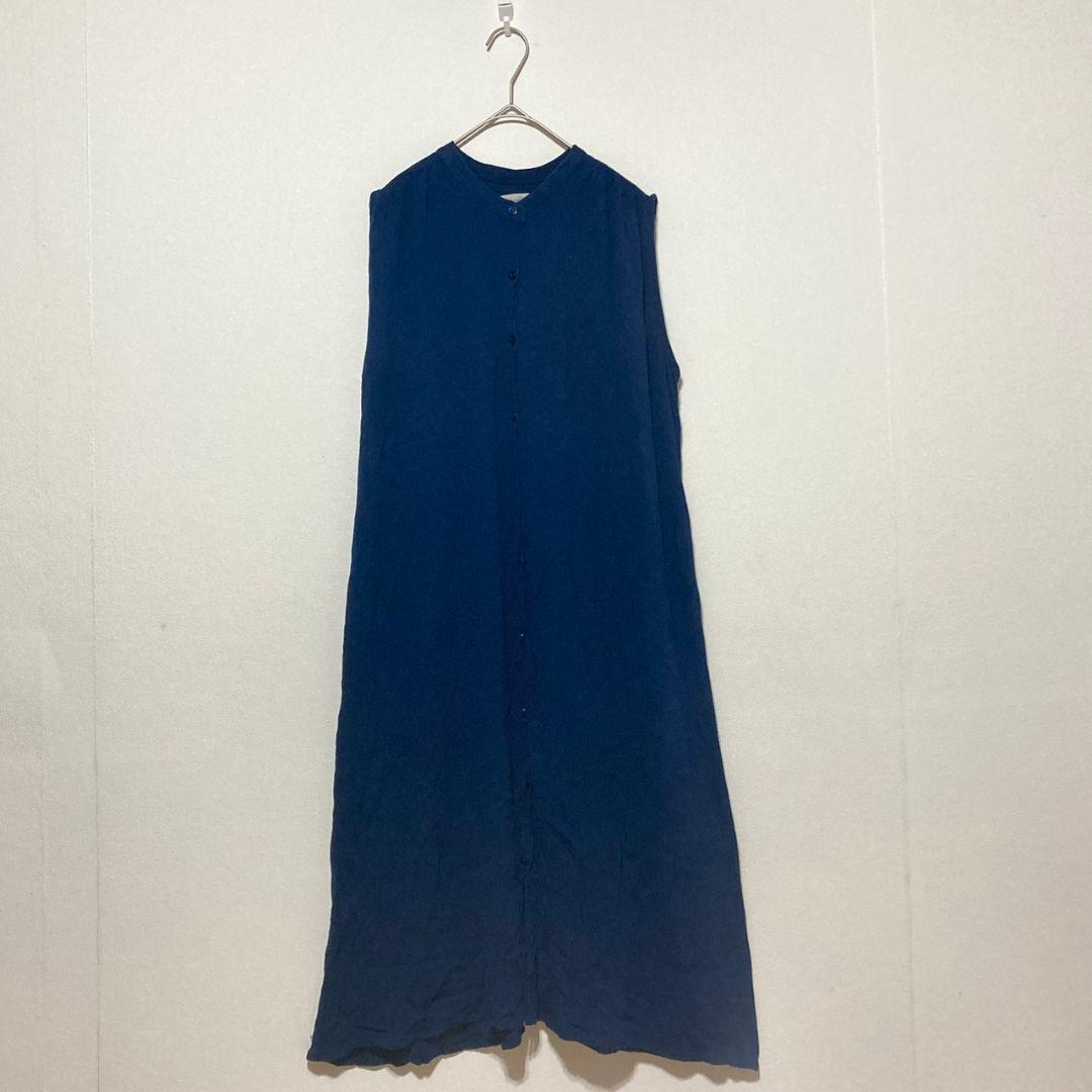 ハレイロ ノースリーブ シャツワンピース ロング レーヨン100 L ネイビー — image 3