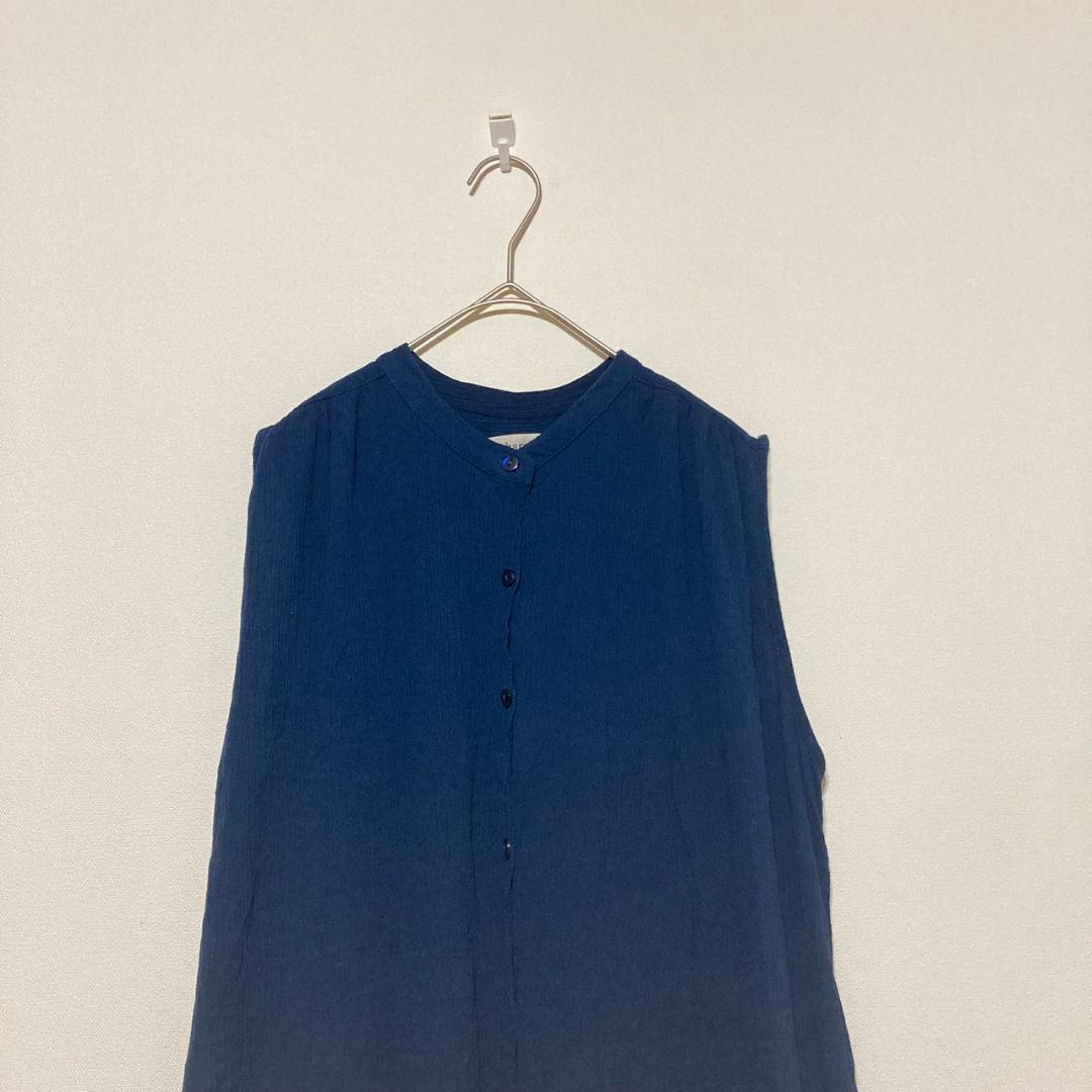 ハレイロ ノースリーブ シャツワンピース ロング レーヨン100 L ネイビー — image 4