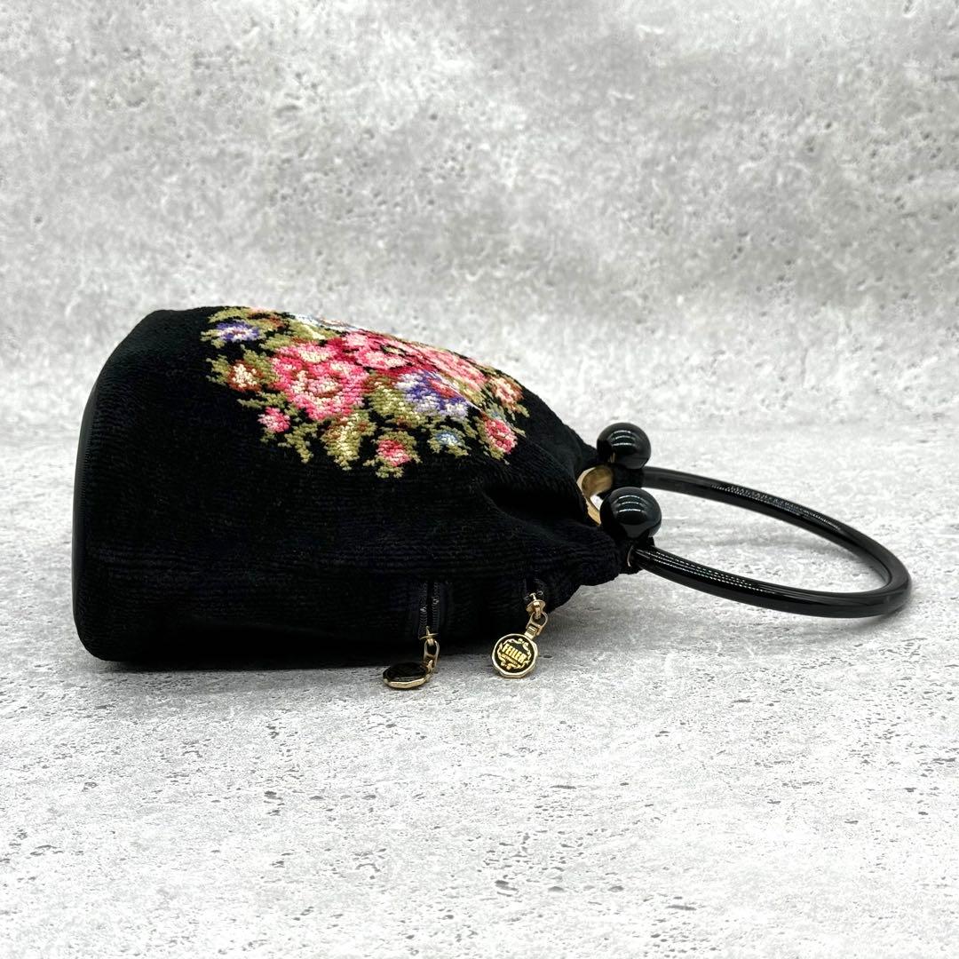 フェイラー ニードルポイント タペストリー 花柄 ハンドバッグ 黒 — image 3