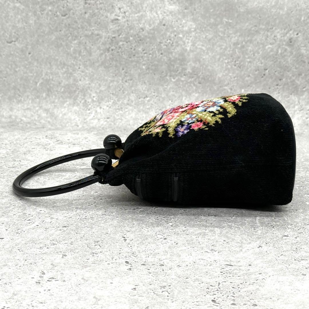 フェイラー ニードルポイント タペストリー 花柄 ハンドバッグ 黒 — image 4