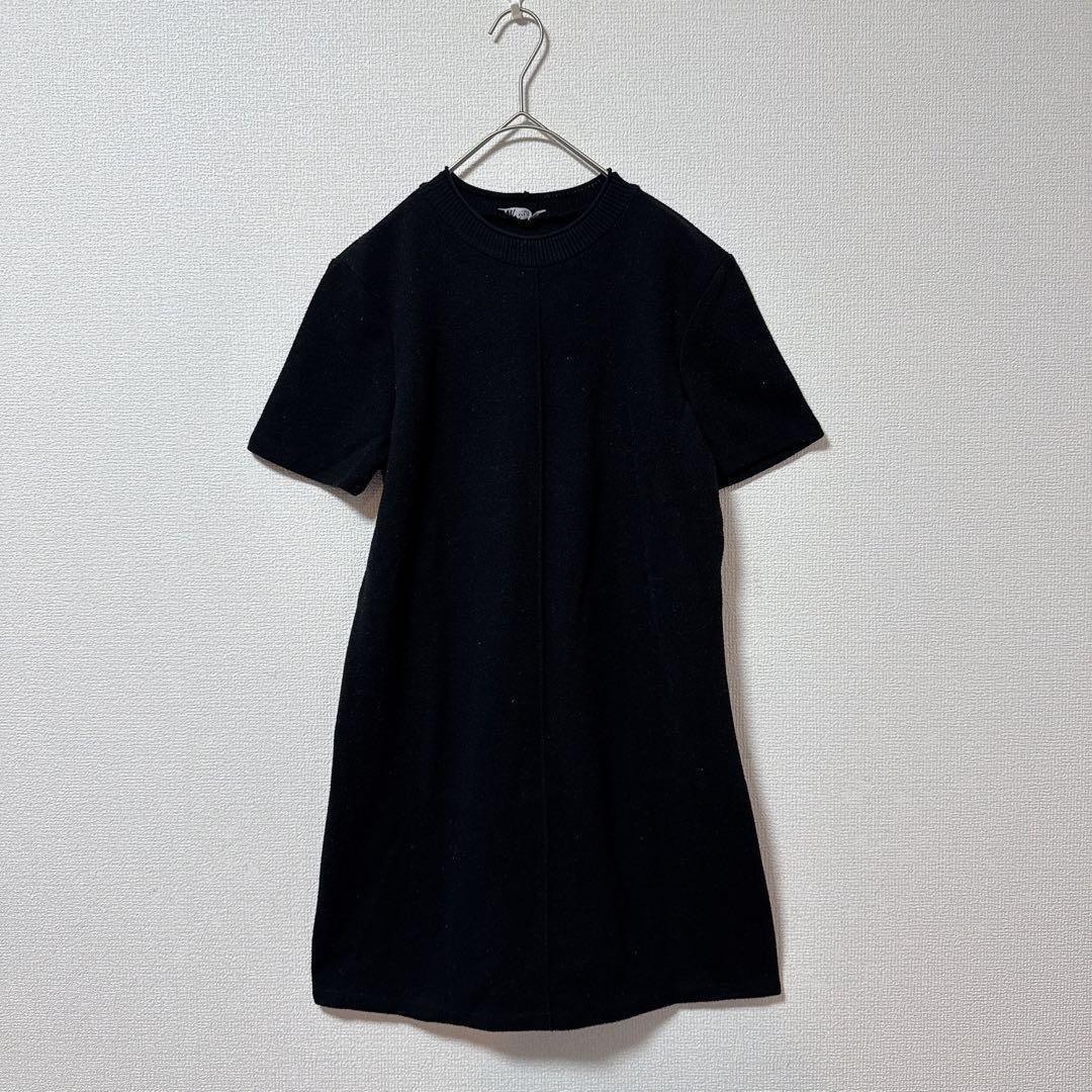 【ZARA ザラ】　コットンニットワンピース　ミニ丈　ブラック　S 半袖 — image 2