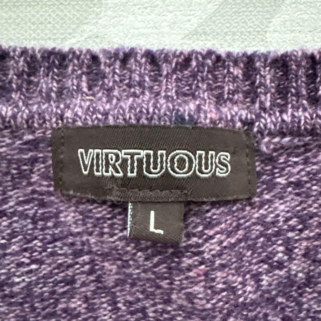 美品 VIRTUOUS アーガイル Vネック ウール ニット 紫 L — image 2