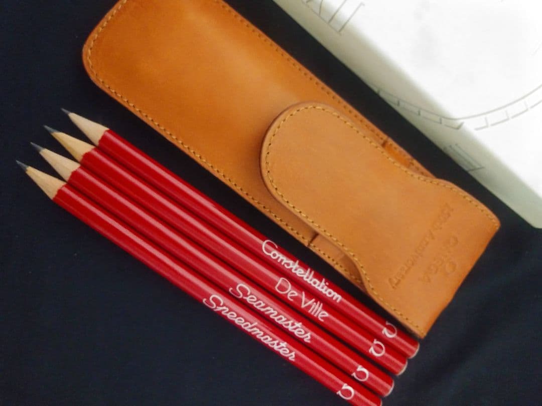 非売品 OMEGA 本皮ケース付 鉛筆4本セット — image 4