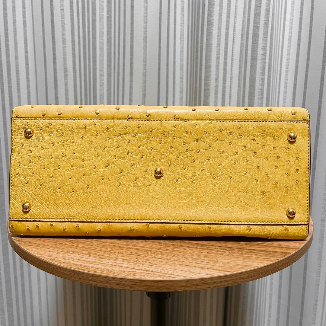 【希少カラー】GRES オーストリッチ ハンドバッグ イエロー カデナ 鍵 — image 5