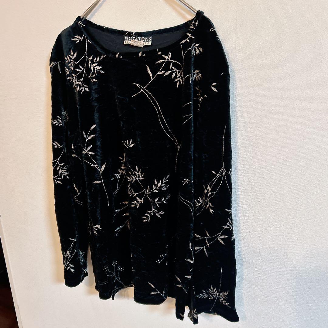NOTATIONS ブラック 花柄刺繍 長袖Tシャツ M — image 4