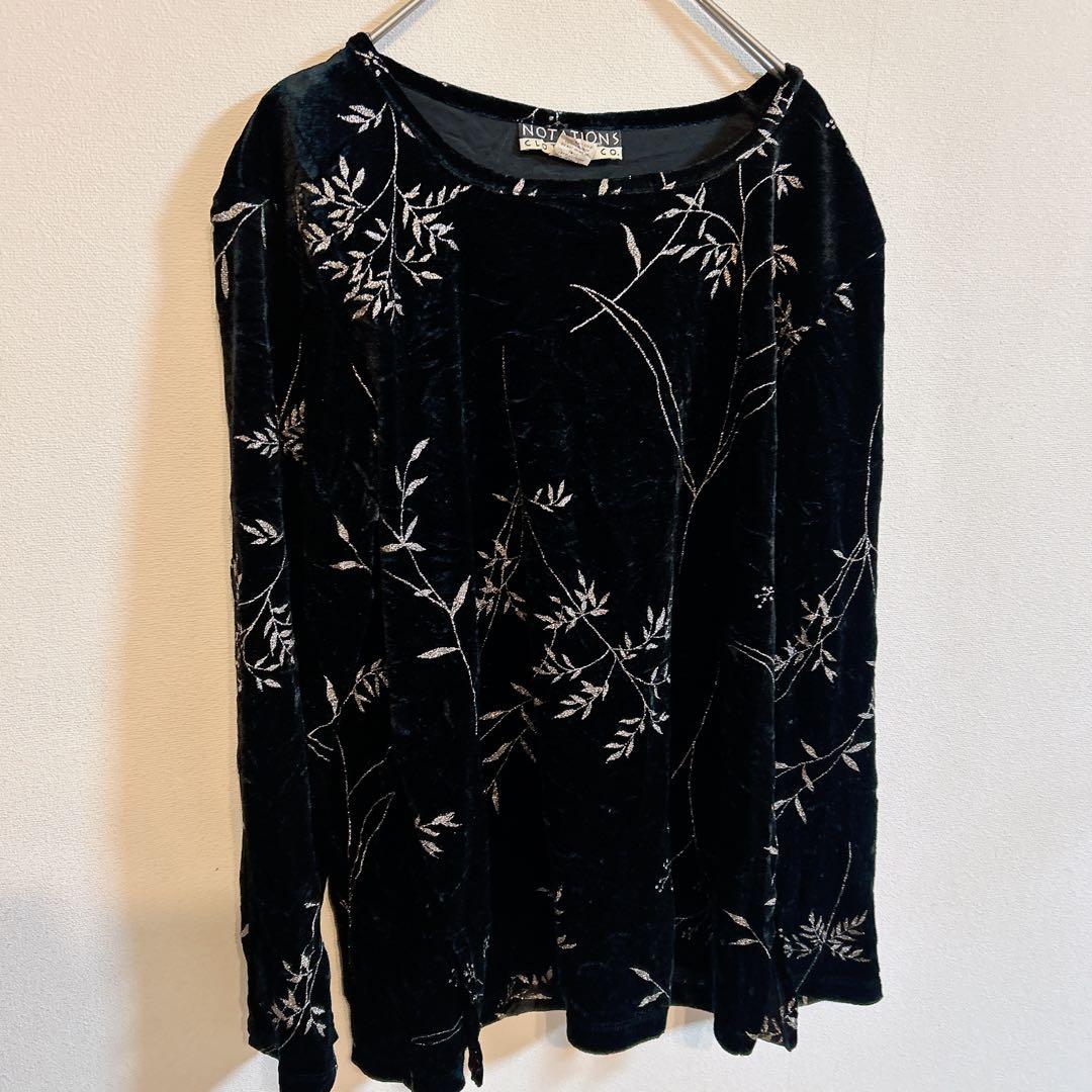 NOTATIONS ブラック 花柄刺繍 長袖Tシャツ M — image 5
