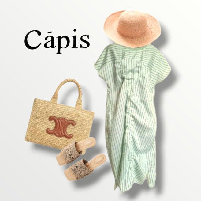 《日本製》Capis＊ボーダー×ストライプ切替ドロストワンピース — image 2