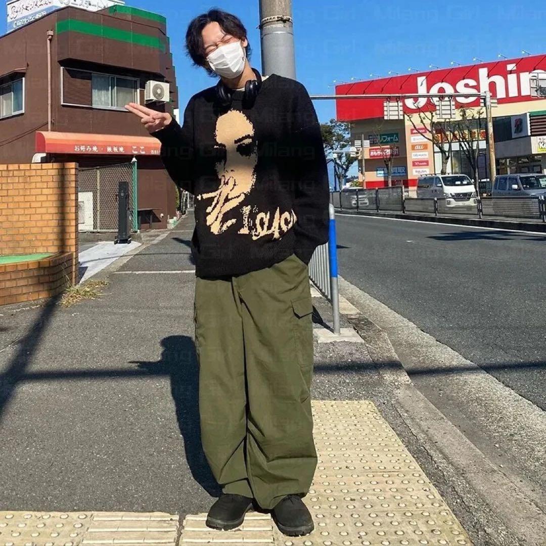 スモーキングニット セーター オーバーサイズ 顔プリント ユニセックス 新品 — image 3