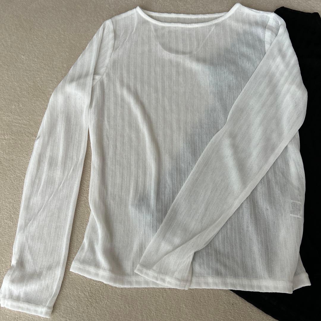 リブ編み長袖Tシャツ2点セット　シアー素材　Mサイズ — image 2