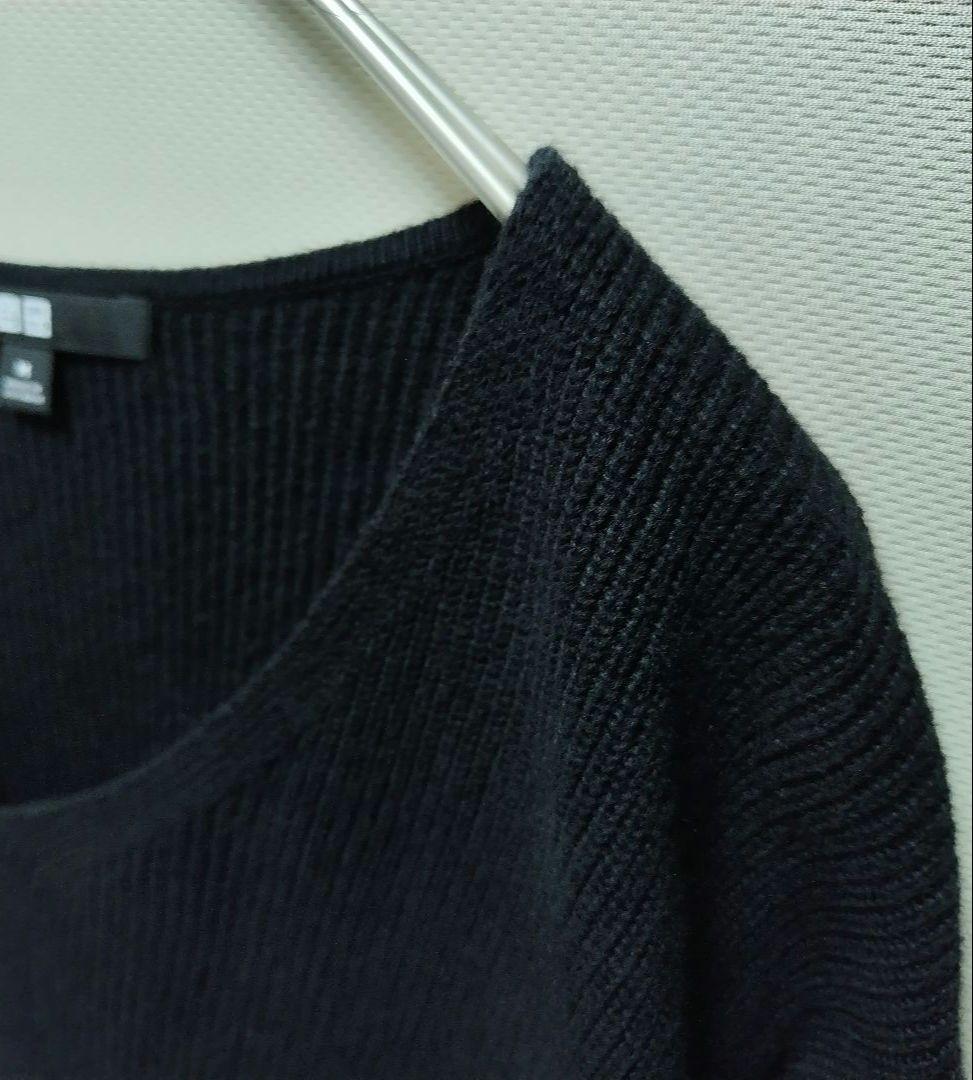 ユニクロ Vネック ニット セーター コットン カシミヤ5%混合 ブラック 黒 — image 4