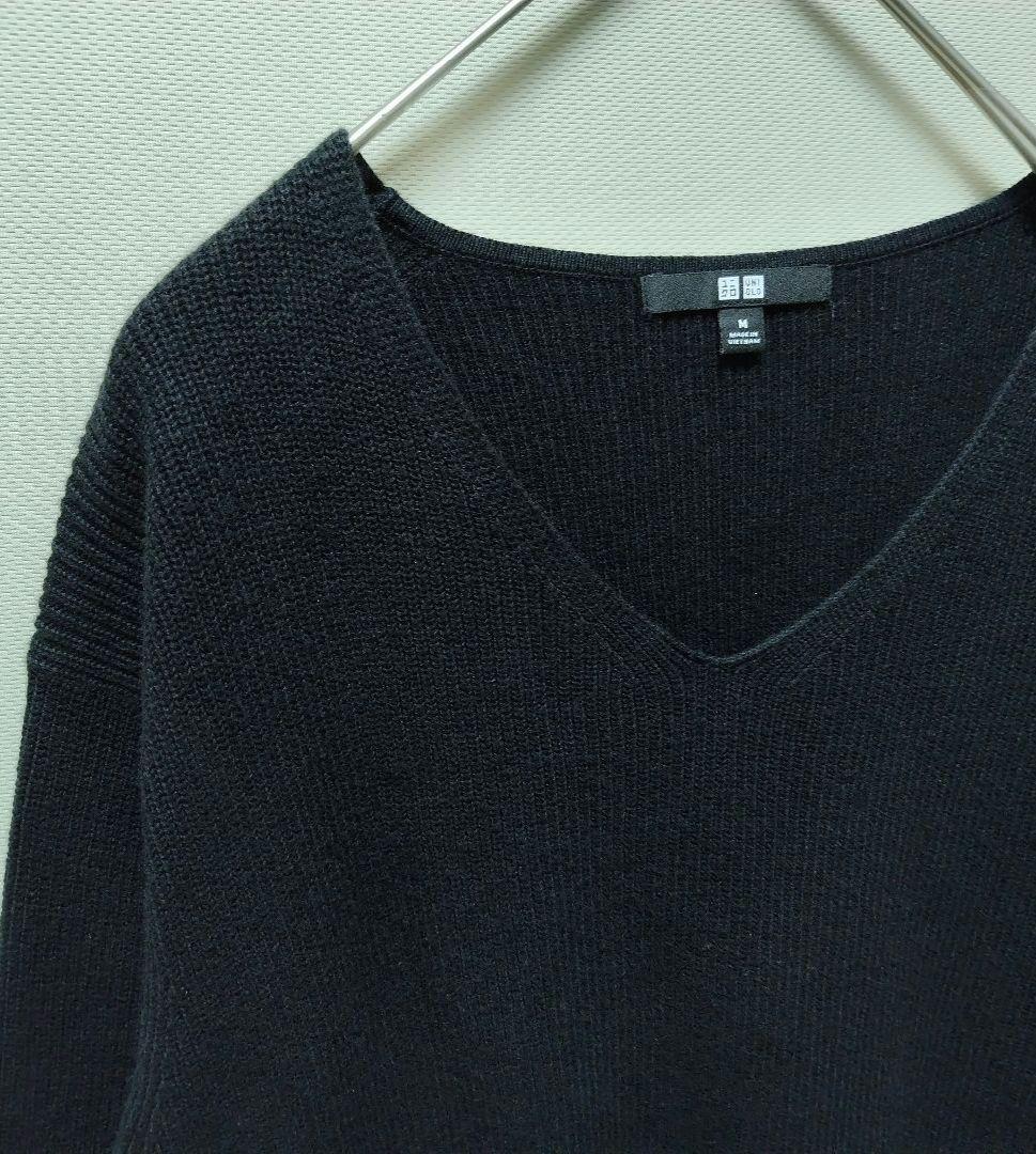 ユニクロ Vネック ニット セーター コットン カシミヤ5%混合 ブラック 黒 — image 5