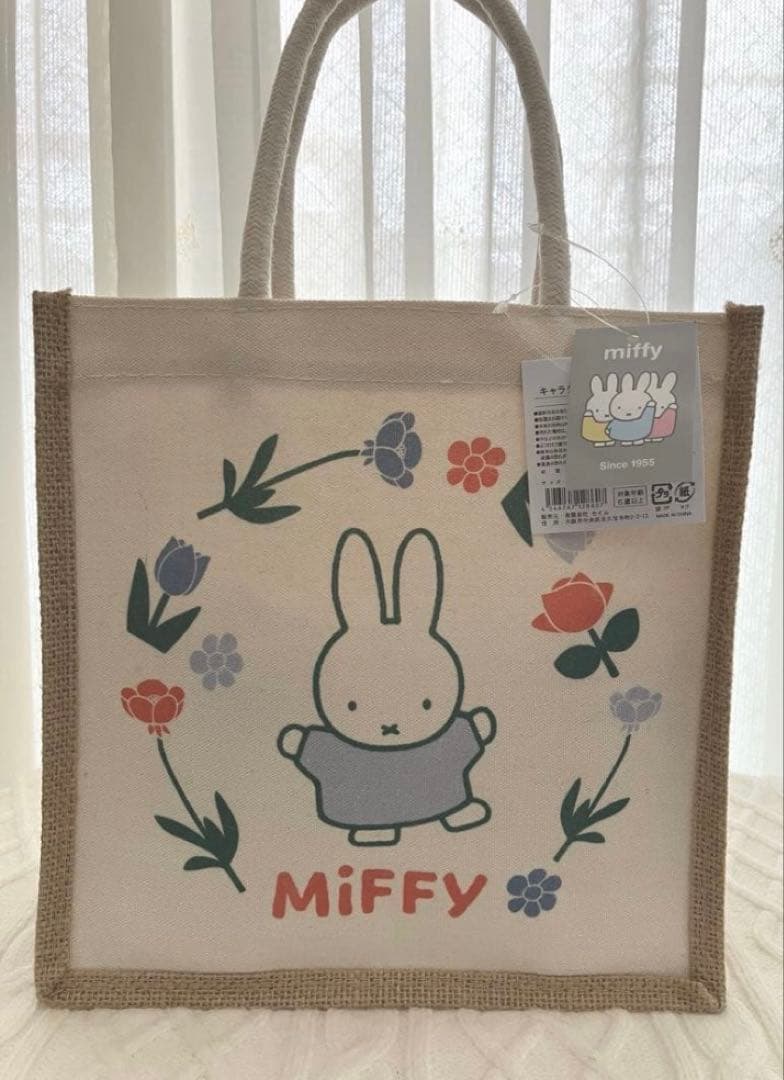 ミッフィー ジュートトートバッグS フラワー　ランチトート　キャンバスmiffy — image 2