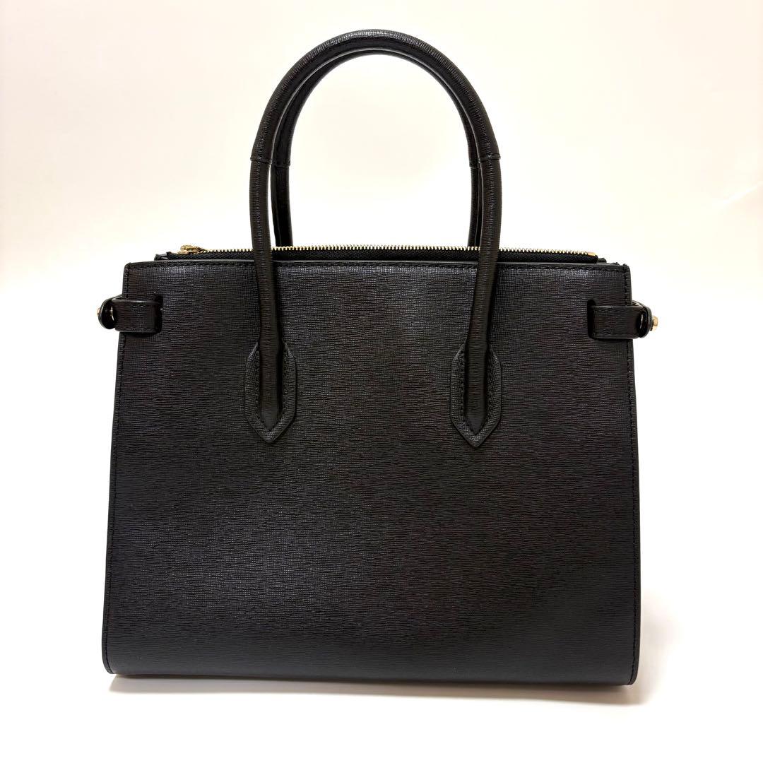 美品　フルラ　ハンドバッグ　オールレザー　ロゴ　自立　ブラック — image 3