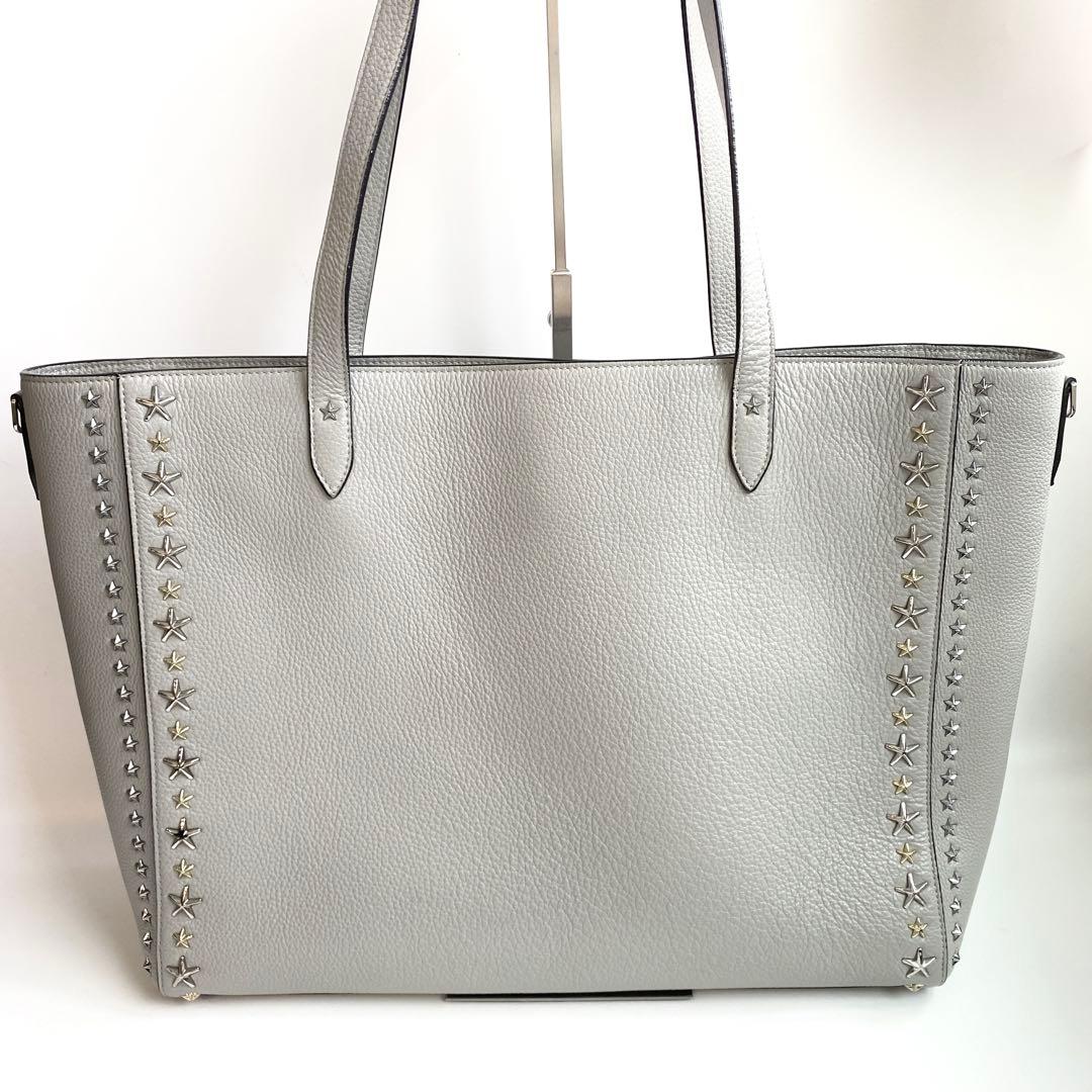 美品 JIMMY CHOO DEELAN ライトグレー レザー トートバッグ — image 3