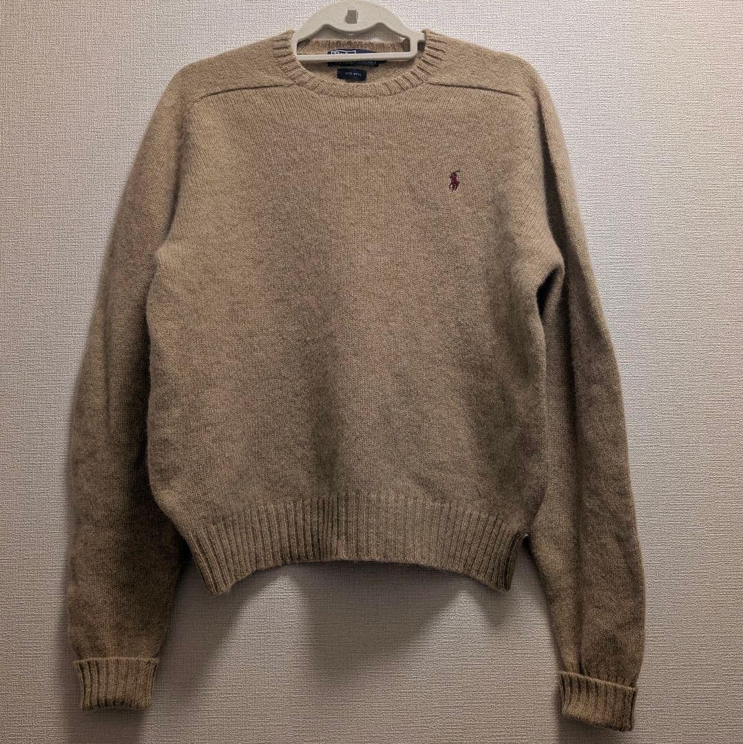 希少 90s ポロラルフローレン ウールニット セーター 刺繍ロゴ ベージュ L — image 2