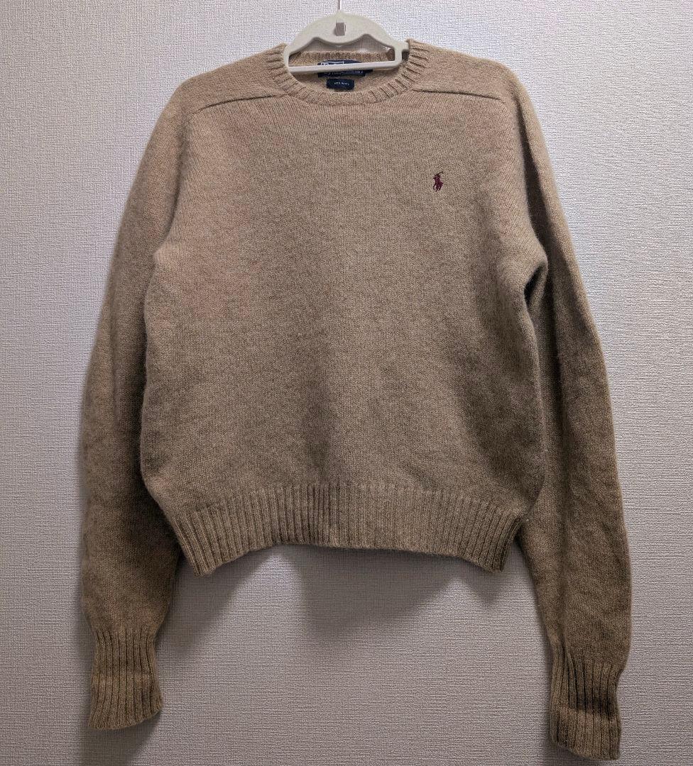 希少 90s ポロラルフローレン ウールニット セーター 刺繍ロゴ ベージュ L — image 3