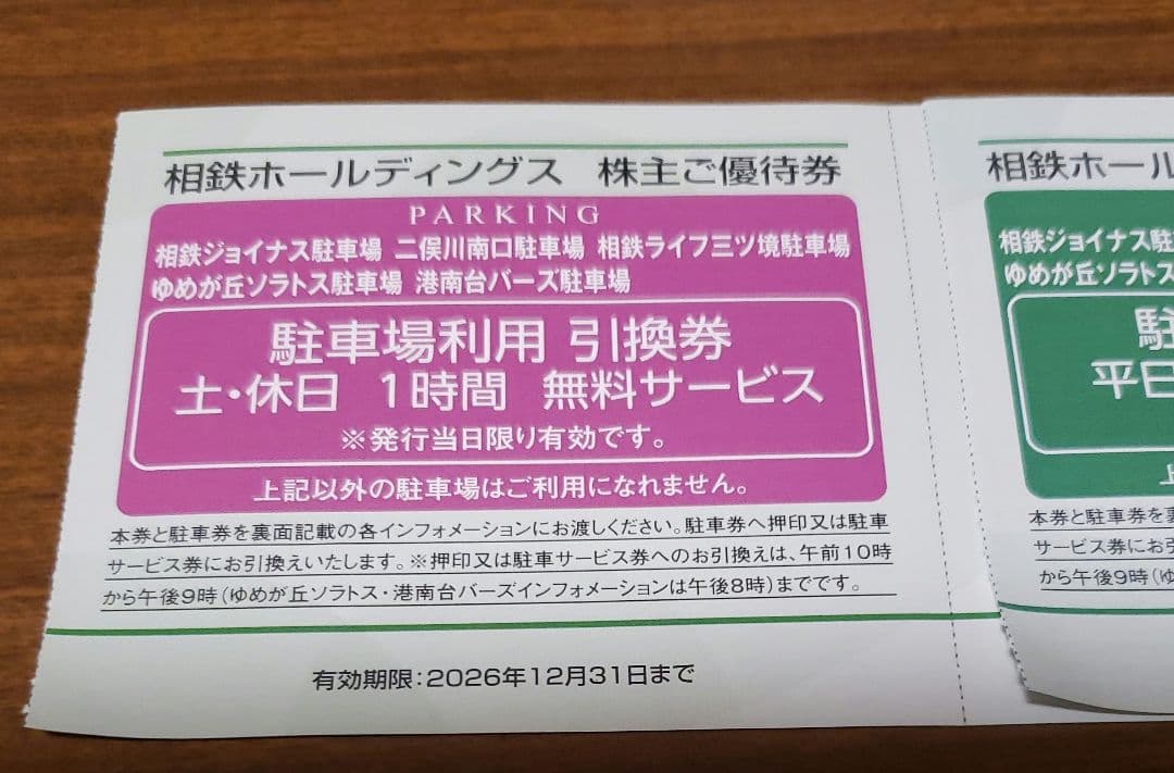 相鉄ホールディングス 株主優待　駐車場利用券 6枚 — image 2