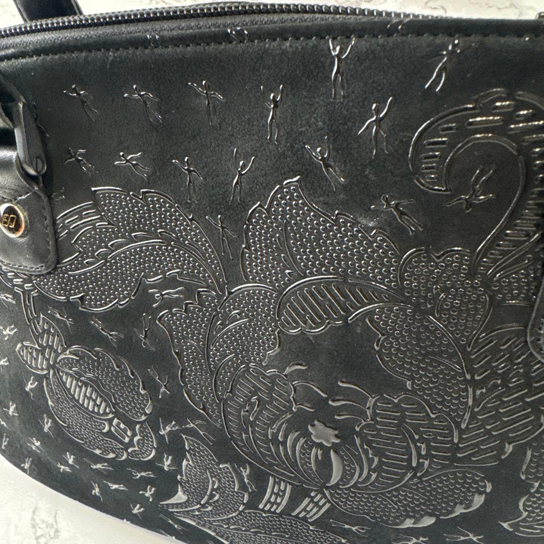INDENYA 印傳屋 いんでん ヒト×花 鹿革 ディアスキン ハンドバッグ 黒 — image 3