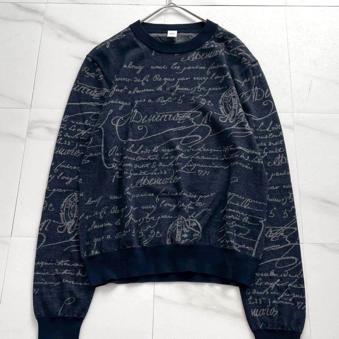 美品✨Berluti クラシック スクリット カリグラフィ ニット 総柄 紺 — image 2