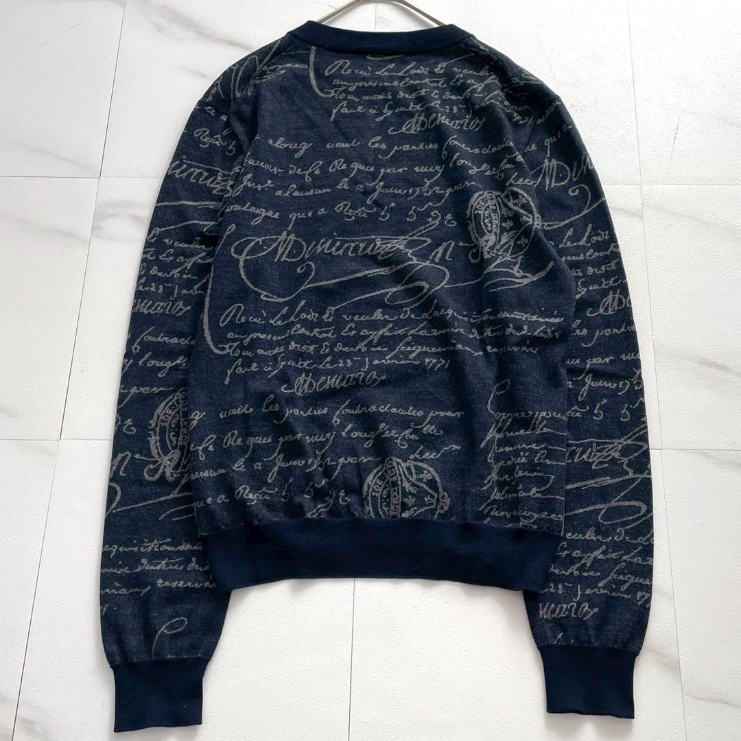 美品✨Berluti クラシック スクリット カリグラフィ ニット 総柄 紺 — image 5
