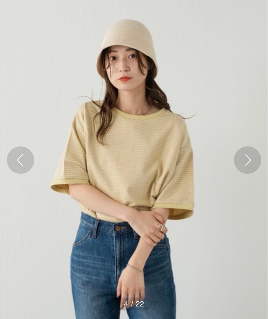 Kastane【WEB限定】 リンガー ボーダー 5分袖 TEE イエロー — image 2