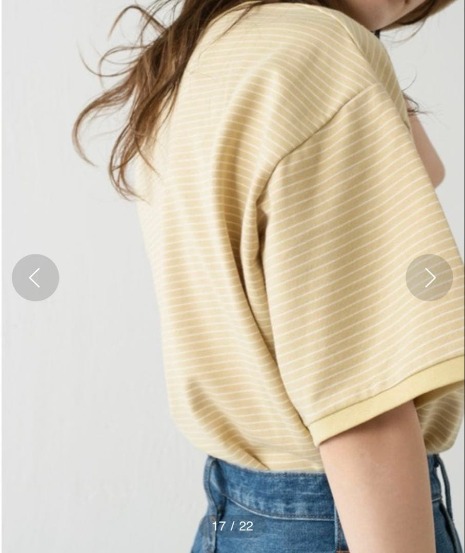 Kastane【WEB限定】 リンガー ボーダー 5分袖 TEE イエロー — image 4