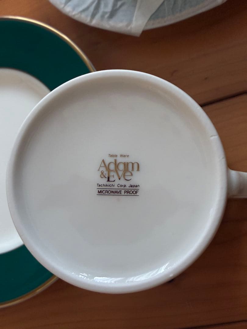 【美気品】たち吉 Adam＆Eve カップ＆ソーサー 2客セット グリーン 金彩 — image 3