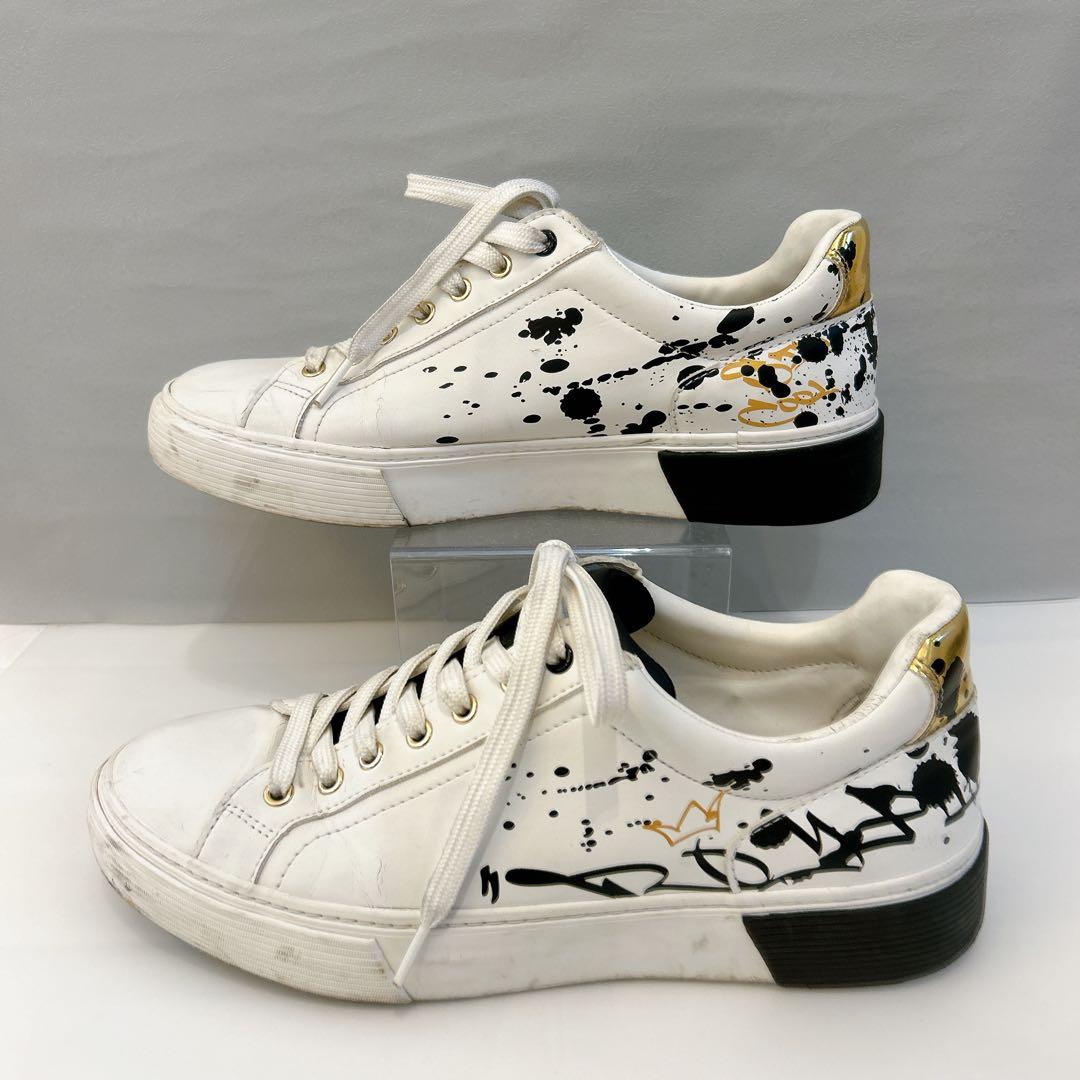 ZARA グラフィティペイント風スニーカー ホワイト×ゴールド25.5cm — image 4