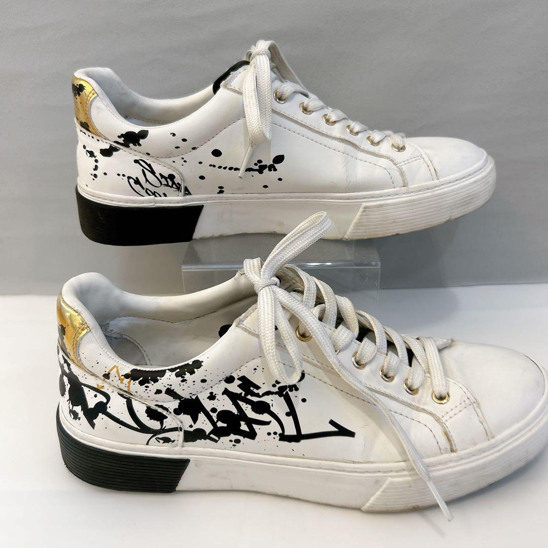 ZARA グラフィティペイント風スニーカー ホワイト×ゴールド25.5cm — image 5