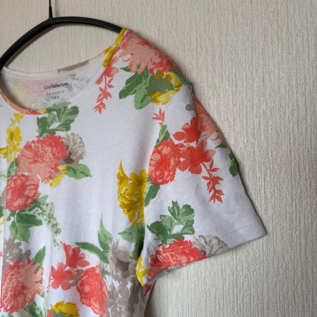 クロフトアンドバロー 花柄 クルーネック 半袖 Tシャツ S 白 赤 黄 緑 — image 4