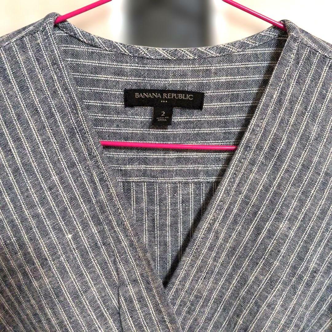 Banana Republic ストライプ ラップロングワンピース　M　ネイビー — image 2