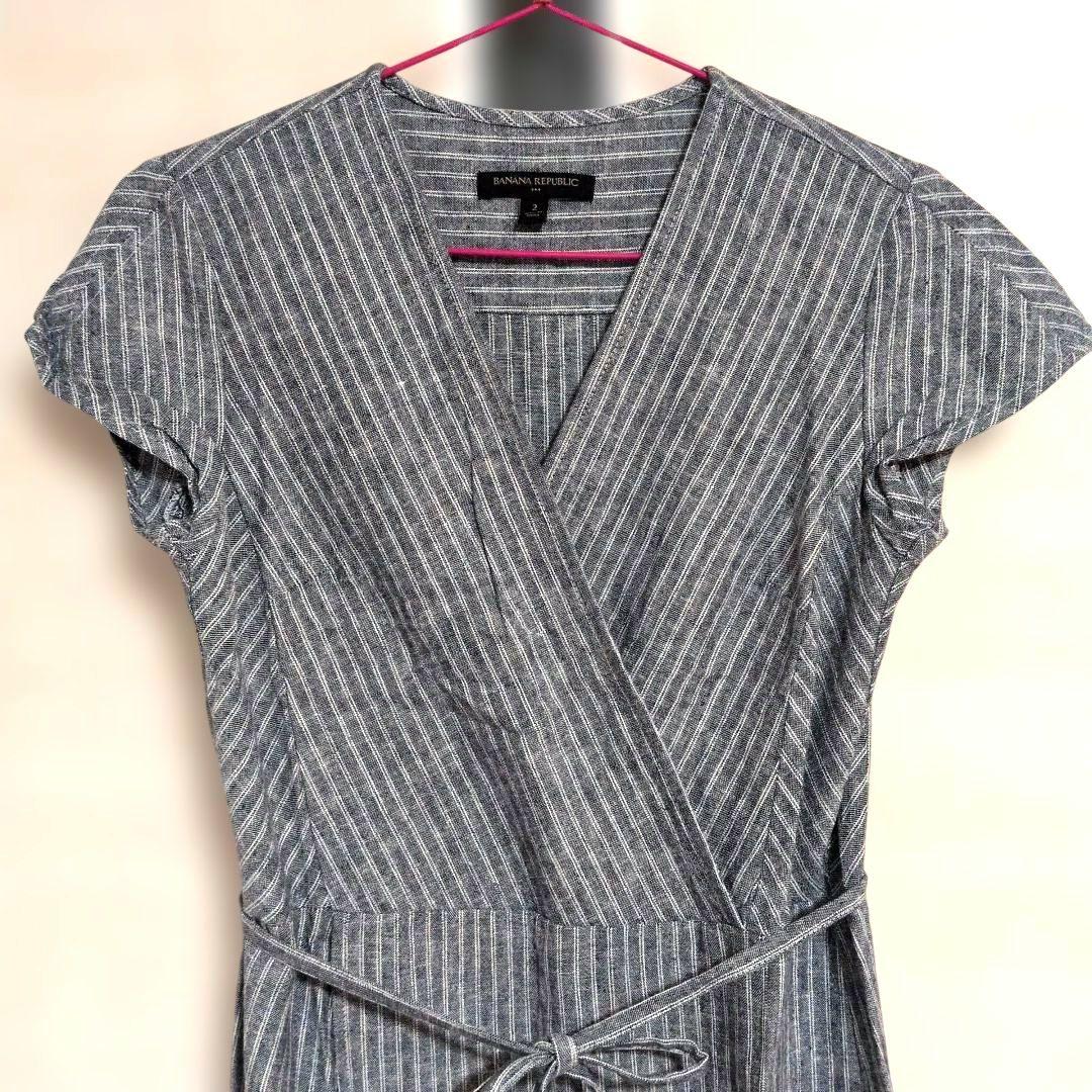 Banana Republic ストライプ ラップロングワンピース　M　ネイビー — image 3