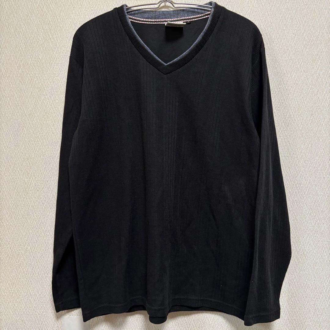 「即日発送」RACKRIRD L黒いリブ編みVネック長袖ニット — image 2