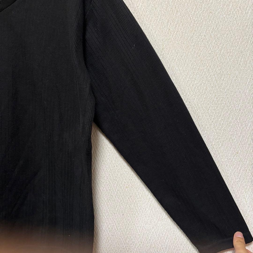 「即日発送」RACKRIRD L黒いリブ編みVネック長袖ニット — image 3
