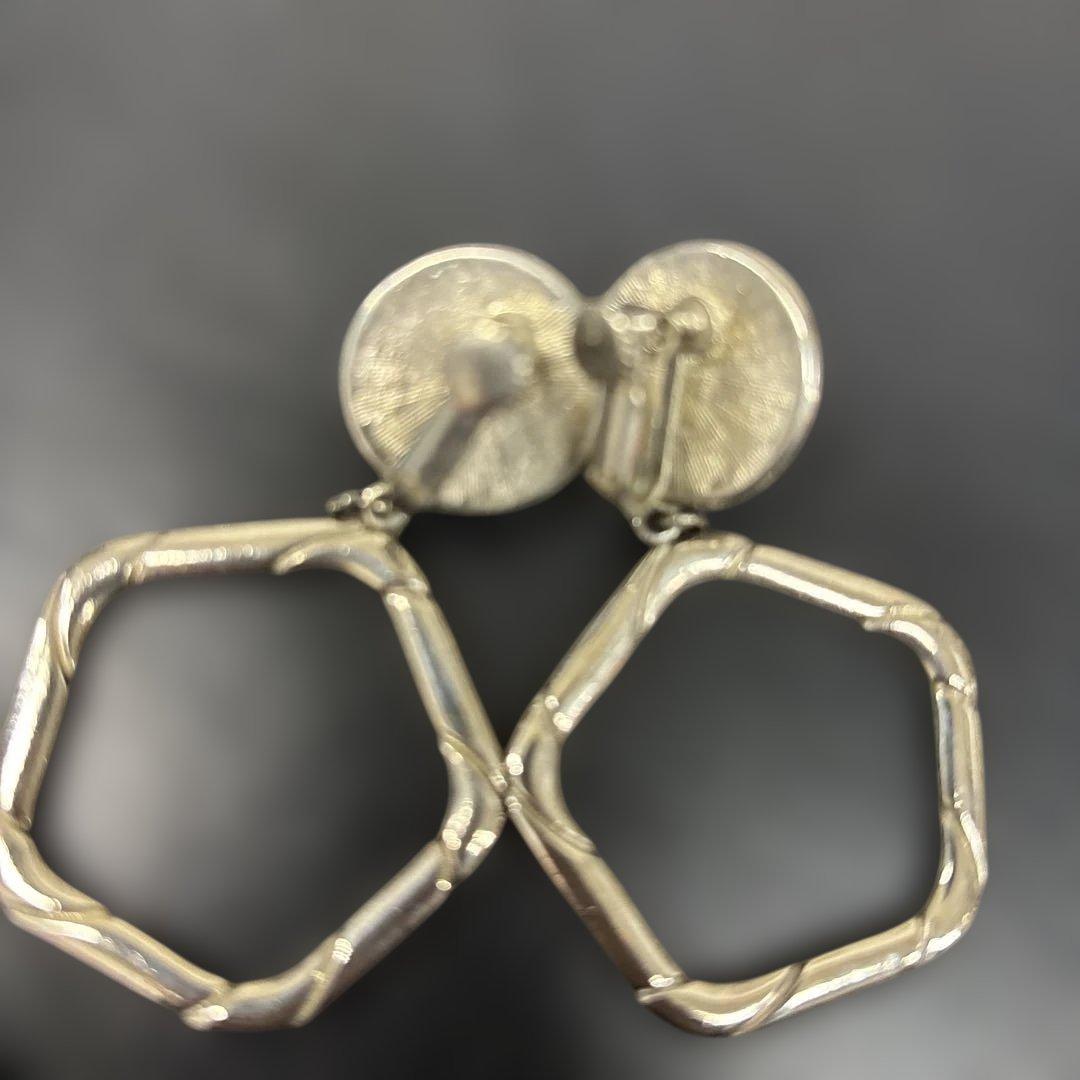パール シルバー 六角形 イヤリング — image 2