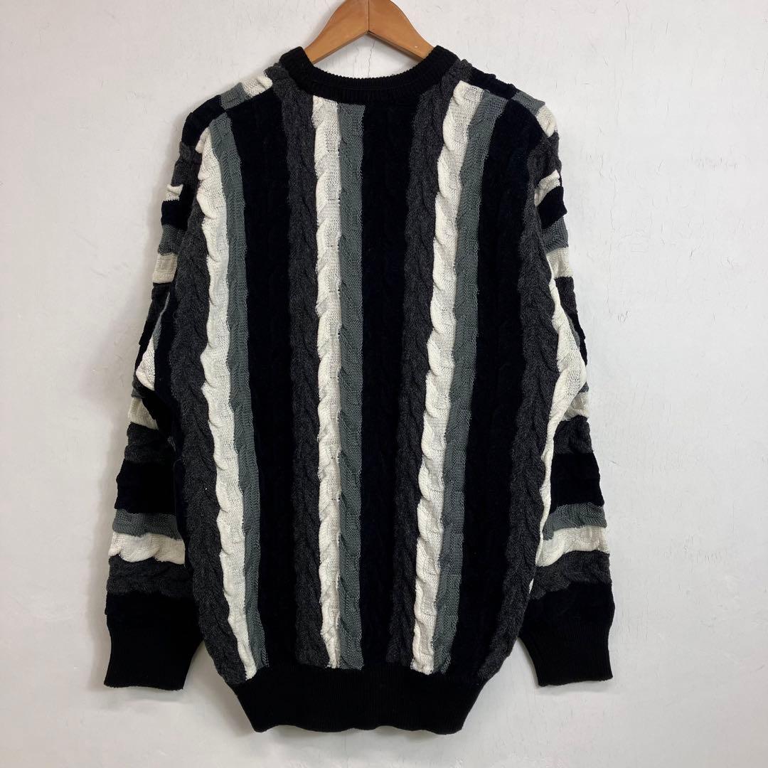 80s 3D ニット セーター ストライプ モノトーン VINTAGE クージー — image 5