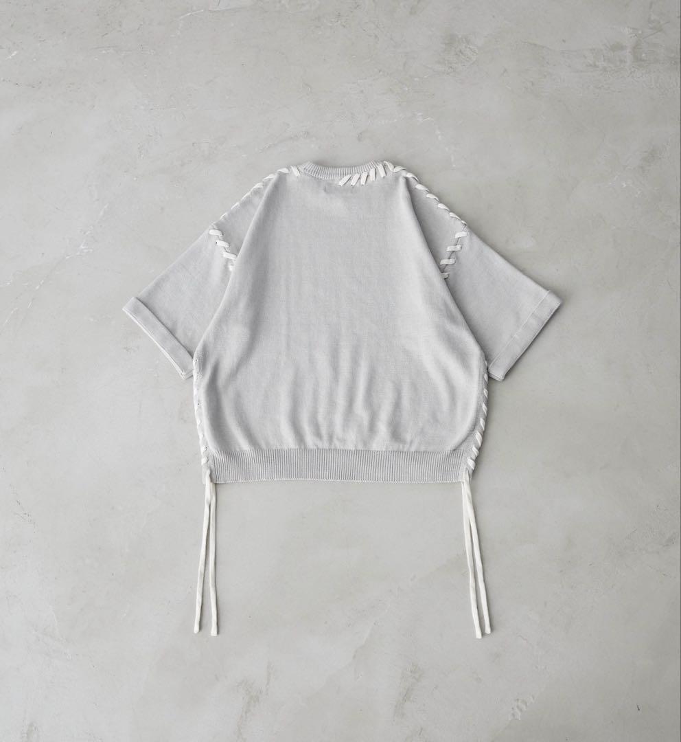 CLEL ハンドステッチ 半袖サイドレースニット L グレー系 — image 3
