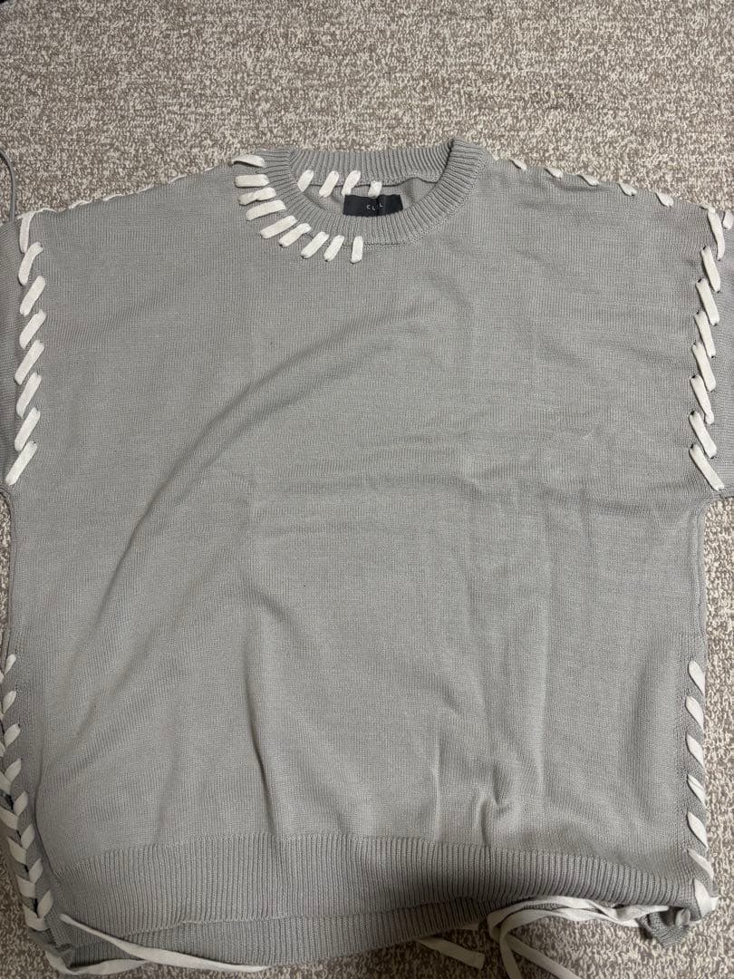CLEL ハンドステッチ 半袖サイドレースニット L グレー系 — image 4
