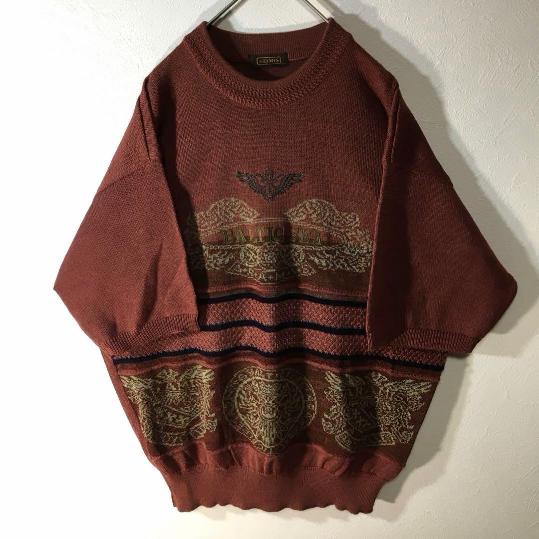 【個性派古着】日本製　アラミス　半袖サマーセーター　天使　豪華刺繍入　あずきL — image 3
